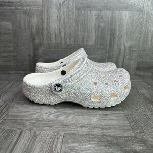 CROCS Classics Kids size 1 White Glittered Multicolored Clog